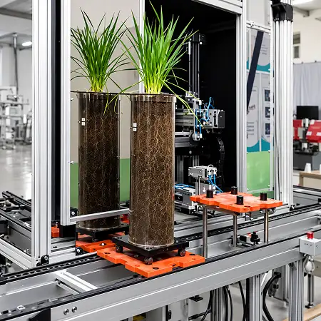 Система фенотипирования корней TPN-GXY-GT — цилиндрические контейнеры с растениями на лабораторной установке